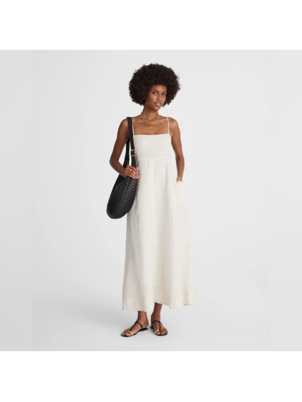 Madewell Striped Empire-Waist Midi Dress in 100% Linen in Lighthouse Size XS